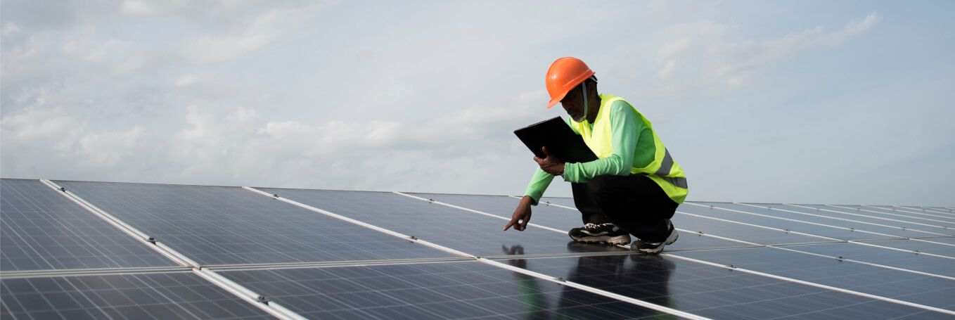 Technician engineer checks the maintenance of the solar cell panels